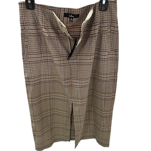 Lulu's Perfect Study Brown Plaid High-Rise Midi Skirt- Women's Size Medium - Picture 3 of 5